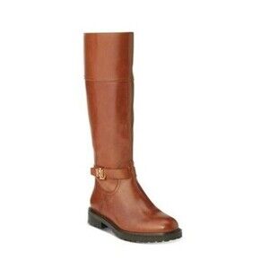 Ralph Lauren Women 5 B Wide Calf Tan Brown Leather Knee High Riding Boots NIBHE0